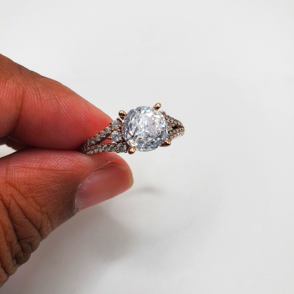 Diamonique 97 Facet Starry Sky Cut Bridal Ring, Rose Gold Size 9
